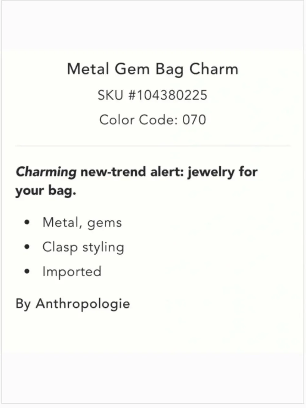 NWT Anthropologie Gold Dog Keychain Metal Gem Bag Charm Terrier Schnauzer